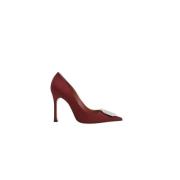 Amina Muaddi Burgundy Kristall Brosch Stiletto Klackar Red, Dam