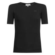 Ganni Svart Bomull Logo T-shirt Black, Dam