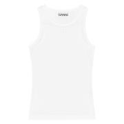 Ganni Vit Ribbad Tanktop White, Dam