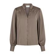 Neo Noir Elegant Drapy Blouse Dark Taupe Brown, Dam