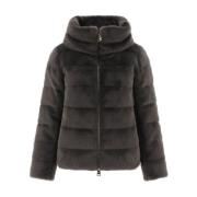 Herno Faux-Fur Hög Hals Dragkedja Kappa Gray, Dam