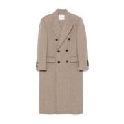 Dunst Beige Herringbone Double-Breasted Coat Beige, Dam