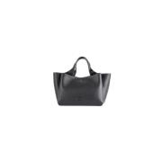 Tod's Svart läder mini väska med T-logotyp Black, Dam