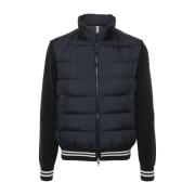 Moncler Blå Vadderad Tröja med Appliqué Logo Blue, Herr