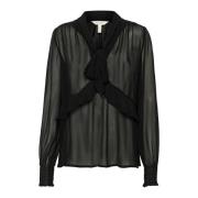 Part Two Feminin Svart Blus med Rynkdetaljer Black, Dam