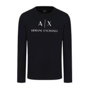 Armani Exchange Marinblå Långärmad Logot-shirt Blue, Herr