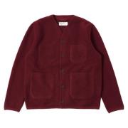 Universal Works Djup Röd Ull Fleece Cardigan Red, Herr