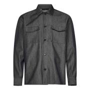 Low Brand Grå Ull Denim Overshirt med Ficklock Gray, Herr