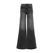 Mother Svarta Denim Jeans Flared Hem Black, Dam