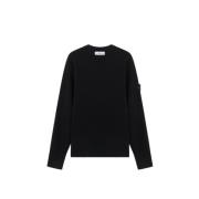 Stone Island Svart Ull Crewneck Tröja Black, Herr