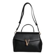 Versace Svart Kornigt Läder Crossbody Väska Black, Dam