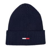 Tommy Jeans Ribbstickad Flagga Beanie Blue, Herr