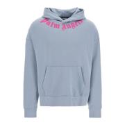 Palm Angels Logoed Boxy Hoodie med huva Gray, Herr