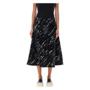 Marni Svart Penseldrag Tryck A-Line Midi Kjol Black, Dam