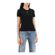 Off White Räfflad T-shirt med Off Broderi Black, Dam