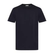 Moncler T-shirt med en sammet finish logo Blue, Herr