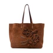 Ermanno Scervino Brun mocka shoppingväska med blomapplikationer Brown,...