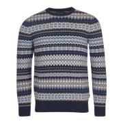 Barbour Fair Isle Tröja med Rund Hals Blue, Herr