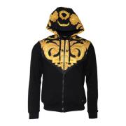 Versace Svart Bomull Full Zip Hoodie Sweatshirt Black, Herr