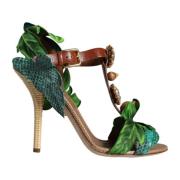 Dolce & Gabbana Smyckade Läder Stilettklack Sandaler Green, Dam