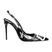 Dolce & Gabbana Svart Graffiti Läder Slingback Klackar Black, Dam