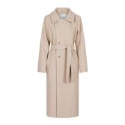 Neo Noir Feminin Ullkappa med Knutband i Midjan Beige, Dam