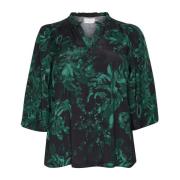 Kaffe Curve Blommigt V-ringad Blus Green, Dam