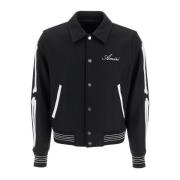 Amiri Bones Varsity Jacket med Terry-Stitch Patches Black, Herr