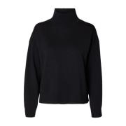 Selected Femme Merinoull Halsdukströja - Svart Black, Dam