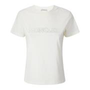 Moncler Bomull T-shirt med Swarovski-logotyp White, Dam