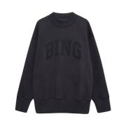 Anine Bing Bradie Sweatshirt i Tvättad Svart Bomullsfleece Black, Herr