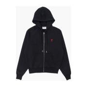 Ami Paris Svart Hoodie med Dragkedja Black, Herr