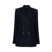 Gucci Blå Ull Blazer med GG Jacquard Blue, Dam