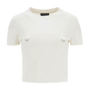 Mugler Metal Piercing Cropped T-shirt White, Dam