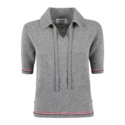 Thom Browne Merinoull Polo med Nyckelhålsringning Gray, Dam