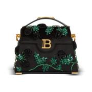 Balmain Liten B-Buzz Dynasty väska i björnbär-broderad satin Black, Da...