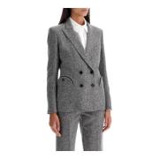 Blazé Milano Tweed Bouclé Dubbelknäppt Blazer Gray, Dam