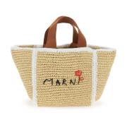 Marni Macramé Stickad Toteväska med Broderad Logotyp Brown, Unisex