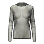 Saint Tropez Svart Mesh Blus med Glitterdetaljer Black, Dam