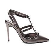 Valentino Garavani Rockstud Laminerade läderklackar Antrachite Gray, D...