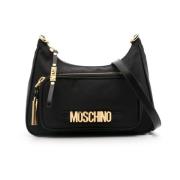 Moschino Svart texturerad finish axelväska Black, Dam