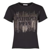 Patrizia Pepe Svarta T-shirts och Polos med D MM Logo Strass Black, Da...