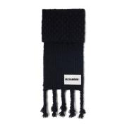 Jil Sander Svart Fransad Stickad Halsduk Black, Dam