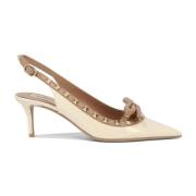 Valentino Garavani Rockstud Bow Slingback Pumps Beige, Dam