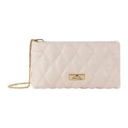 Elisabetta Franchi Präglad Tygclutch med Gyllene Logotyp Pink, Dam