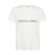 Saint Laurent Vit Logotyp Bomull T-shirt White, Herr