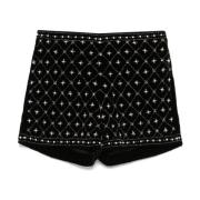 Twinset Svarta Sammetsshorts med Geometriskt Mönster Black, Dam