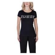 Guess Svart Tryckt Rund Hals T-shirt Kvinnor Black, Dam