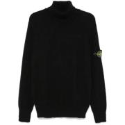 Stone Island Svart Stickad Kompassmärke Tröja Black, Herr