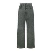 MM6 Maison Margiela Grön Loose-Fit Jeans med Vit Sömnad Green, Dam